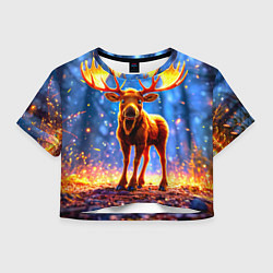 Футболка 3D укороченная женская Лосенок в лесу, цвет: 3D-принт