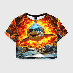 Футболка 3D укороченная женская Акула в огне, цвет: 3D-принт