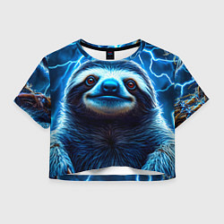 Футболка 3D укороченная женская Ленивец в разрядах молний, цвет: 3D-принт