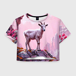 Футболка 3D укороченная женская Козлик в розовом свете, цвет: 3D-принт