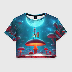 Футболка 3D укороченная женская Рик и Морти в стране неоновых гигантских грибов, цвет: 3D-принт