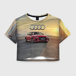 Футболка 3D укороченная женская Audi RS 7 на закате солнца, цвет: 3D-принт
