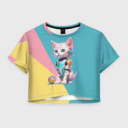 Женский топ Кибер котёнок с мячиком - милашка
