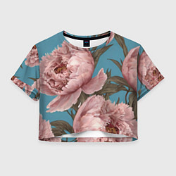 Женский топ Розовые пионы на голубом