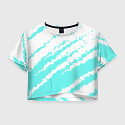 Футболка 3D укороченная женская The color is light blue and white, цвет: 3D-принт