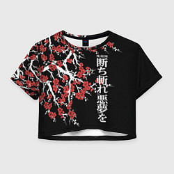 Футболка 3D укороченная женская Корпус бойни демонов - цветущая сакура, цвет: 3D-принт