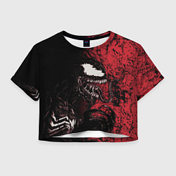 Футболка 3D укороченная женская Веном на красном, цвет: 3D-принт