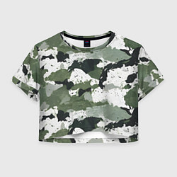 Футболка 3D укороченная женская Зеленый фактурный камуфляж, цвет: 3D-принт