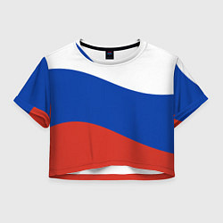 Футболка 3D укороченная женская Флаг России волной, цвет: 3D-принт