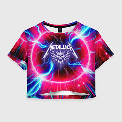 Футболка 3D укороченная женская Metallica - neon glow, цвет: 3D-принт