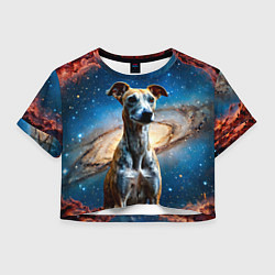 Футболка 3D укороченная женская Уиппет в космосе, цвет: 3D-принт