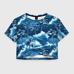 Женский топ Пальмы и волны - голубые оттенки паттерн