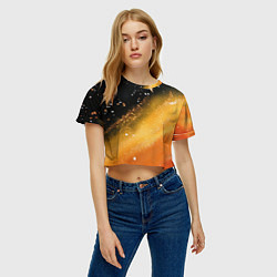 Футболка 3D укороченная женская Черно-оранжевая блестящая текстура, цвет: 3D-принт — фото 2