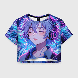 Футболка 3D укороченная женская Влюбленный в музыку, цвет: 3D-принт