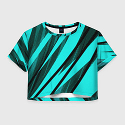 Женский топ Неоновый голубой с чёрным абстракция с полосами