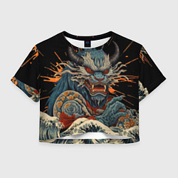 Женский топ Японский дракон и волны в стиле тату ирезуми