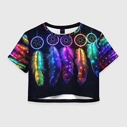 Футболка 3D укороченная женская Ловцы снов - свечение перьев, цвет: 3D-принт