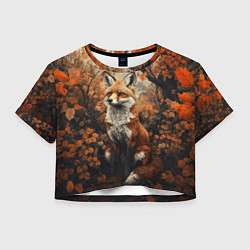 Футболка 3D укороченная женская Лис в лесной чаще, цвет: 3D-принт