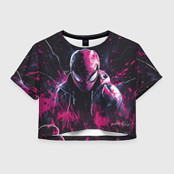 Футболка 3D укороченная женская Человек-паук и розовая краска, цвет: 3D-принт