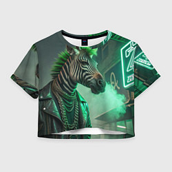 Футболка 3D укороченная женская Cyperpunk zebra, цвет: 3D-принт