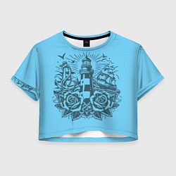 Женский топ Маяк с розами и кораблем