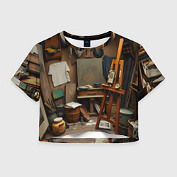 Футболка 3D укороченная женская Мастерская художника, цвет: 3D-принт