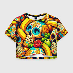 Женский топ Colorfull skulls and bananas - pop art pattern