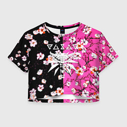 Футболка 3D укороченная женская Ведьмак паттерн сакура, цвет: 3D-принт