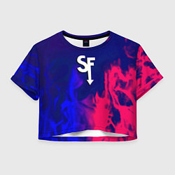 Футболка 3D укороченная женская Sally face neon flame, цвет: 3D-принт