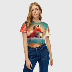 Футболка 3D укороченная женская Милый лисенок спит на облаке, цвет: 3D-принт — фото 2