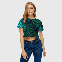 Футболка 3D укороченная женская Бирюзовая змеиная кожа, цвет: 3D-принт — фото 2
