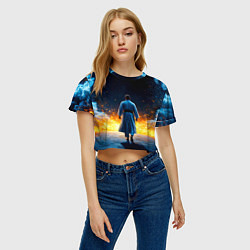 Футболка 3D укороченная женская Айкидоист в огне и синий дым, цвет: 3D-принт — фото 2