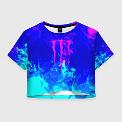 Футболка 3D укороченная женская Monster energy дым неоновый, цвет: 3D-принт