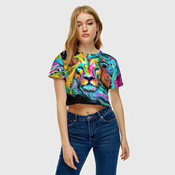 Футболка 3D укороченная женская Абстрактная морда льва - яркие психоделические цве, цвет: 3D-принт — фото 2