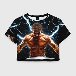 Футболка 3D укороченная женская Рестлер в молниях, цвет: 3D-принт