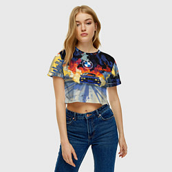 Футболка 3D укороченная женская Синяя БМВ за огнем, цвет: 3D-принт — фото 2