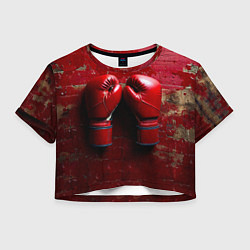 Футболка 3D укороченная женская Бойцовские перчатки на красном, цвет: 3D-принт