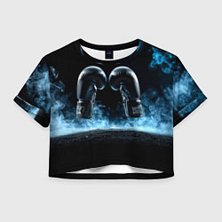 Футболка 3D укороченная женская Черные бойцовские перчатки в дыму, цвет: 3D-принт