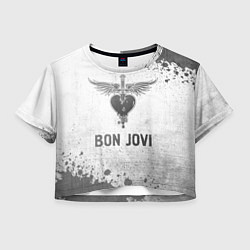 Футболка 3D укороченная женская Bon Jovi - white gradient, цвет: 3D-принт