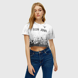 Футболка 3D укороченная женская Bon Jovi - white gradient посередине, цвет: 3D-принт — фото 2