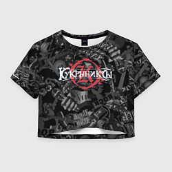 Футболка 3D укороченная женская Кукрыниксы логотип на фоне гитар, цвет: 3D-принт
