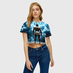 Футболка 3D укороченная женская Мухаммед Али в синем дыму, цвет: 3D-принт — фото 2