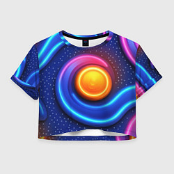 Женский топ Оранжевый круг и голубые линии текстура