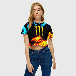 Футболка 3D укороченная женская Monster energy текстура огненная, цвет: 3D-принт — фото 2