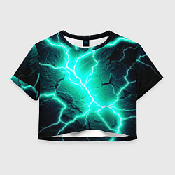 Футболка 3D укороченная женская Color light blue black, цвет: 3D-принт