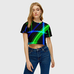 Футболка 3D укороченная женская Color blue black green, цвет: 3D-принт — фото 2