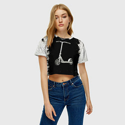 Футболка 3D укороченная женская Самокат на черно-белом, цвет: 3D-принт — фото 2