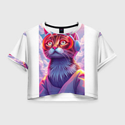 Футболка 3D укороченная женская Кот космонавт удивлен, цвет: 3D-принт