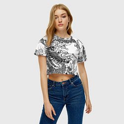 Футболка 3D укороченная женская Татуировка дракона на белом, цвет: 3D-принт — фото 2