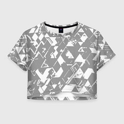 Футболка 3D укороченная женская Светлый серый геометричный паттерн, цвет: 3D-принт